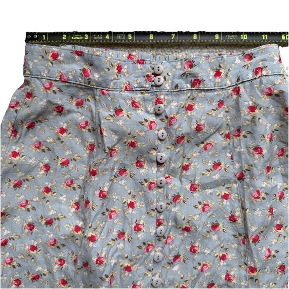 Vintage 90s Express Floral Midi Skirt Blue Rose Print Button Front Cottagecore S - Picture 11 of 11